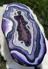 Load image into Gallery viewer, Large Epoxy Geode Coffee Table with Brazilian Amethyst Points &amp; Hairpin Legs - 47&quot; x 24&quot; x 18.5&quot;
