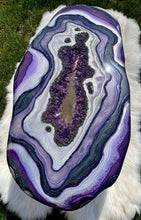 Load image into Gallery viewer, Large Epoxy Geode Coffee Table with Brazilian Amethyst Points &amp; Hairpin Legs - 47&quot; x 24&quot; x 18.5&quot;

