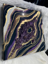 Load image into Gallery viewer, Black, Plum, &amp; Gold, w/ Brazilian Amethyst Points 16&quot; x 16&quot; x 3&quot;
