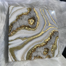 Load image into Gallery viewer, White, Pearl, &amp; Gold, w/ Brazilian Quartz Points 16&quot; x 16&quot; x 3&quot;

