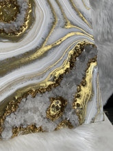 Load image into Gallery viewer, White, Pearl, &amp; Gold, w/ Brazilian Quartz Points 16&quot; x 16&quot; x 3&quot;
