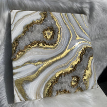 Load image into Gallery viewer, White, Pearl, &amp; Gold, w/ Brazilian Quartz Points 16&quot; x 16&quot; x 3&quot;
