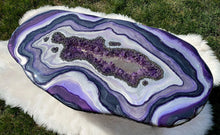 Load image into Gallery viewer, Large Epoxy Geode Coffee Table with Brazilian Amethyst Points &amp; Hairpin Legs - 47&quot; x 24&quot; x 18.5&quot;
