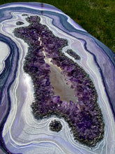 Load image into Gallery viewer, Large Epoxy Geode Coffee Table with Brazilian Amethyst Points &amp; Hairpin Legs - 47&quot; x 24&quot; x 18.5&quot;
