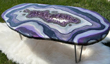 Load image into Gallery viewer, Large Epoxy Geode Coffee Table with Brazilian Amethyst Points &amp; Hairpin Legs - 47&quot; x 24&quot; x 18.5&quot;
