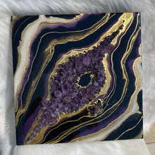 Load image into Gallery viewer, Black, Plum, &amp; Gold, w/ Brazilian Amethyst Points 16&quot; x 16&quot; x 3&quot;
