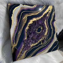 Load image into Gallery viewer, Black, Plum, &amp; Gold, w/ Brazilian Amethyst Points 16&quot; x 16&quot; x 3&quot;
