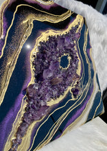 Load image into Gallery viewer, Black, Plum, &amp; Gold, w/ Brazilian Amethyst Points 16&quot; x 16&quot; x 3&quot;
