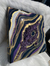 Load image into Gallery viewer, Black, Plum, &amp; Gold, w/ Brazilian Amethyst Points 16&quot; x 16&quot; x 3&quot;
