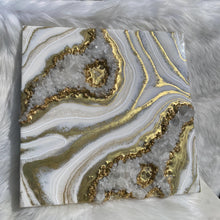 Load image into Gallery viewer, White, Pearl, &amp; Gold, w/ Brazilian Quartz Points 16&quot; x 16&quot; x 3&quot;
