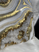 Load image into Gallery viewer, White, Pearl, &amp; Gold, w/ Brazilian Quartz Points 16&quot; x 16&quot; x 3&quot;
