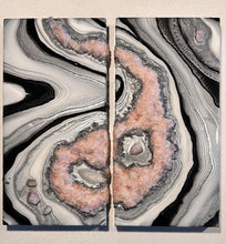 Load image into Gallery viewer, White, Black, &amp; Silver w/ Rose Quartz Crystals - 24" x 24"
