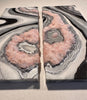 White, Black, & Silver w/ Rose Quartz Crystals - 24" x 24"