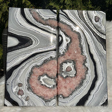 Load image into Gallery viewer, White, Black, &amp; Silver w/ Rose Quartz Crystals - 24" x 24"
