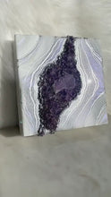 Load and play video in Gallery viewer, Silver, White, &amp; Lavender Geode Wall Art Brazilian Amethyst Crystals - 10&quot; x 10&quot; x 4&quot;
