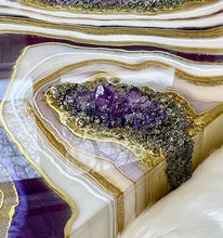 Load image into Gallery viewer, Large Amethyst, Pyrite, &amp; Epoxy 3D Geode Panel - 48&quot; x 30&quot; x 3.75&quot;
