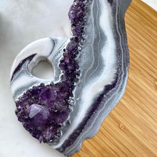 Load image into Gallery viewer, White Purple &amp; Silver Heart Shaped Bamboo Charcuterie Board - Amethyst
