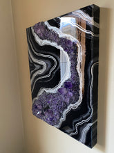Load image into Gallery viewer, Black &amp; Silver Amethyst Geode Painting 20&quot; x 16&quot; x 3.75&quot;
