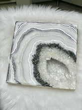 Load image into Gallery viewer, White, &amp; Pearl Geode with Clear Quartz &amp; Pyrite 12&quot; x 12&quot; x 3.75&quot;
