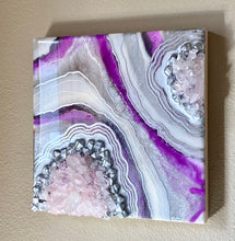 Load image into Gallery viewer, Plum Orchid &amp; Silver Geode with Rose Quartz 8&quot; x 8&quot; x 2.75&quot;

