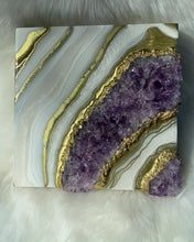 Load and play video in Gallery viewer, Gold Amethyst Geode Painting 12&quot; x 12&quot; x 3.4&quot;
