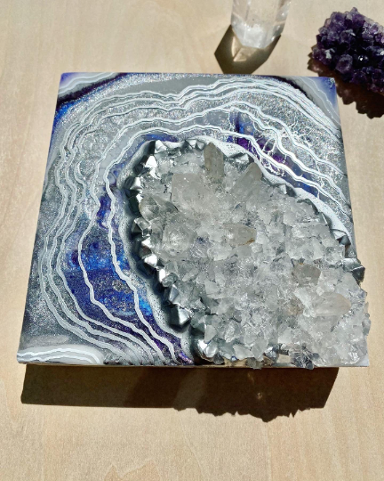 Blue-Violet & Silver Geode with Clear Quartz 6