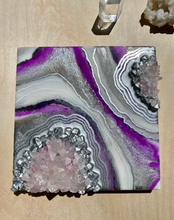 Load image into Gallery viewer, Plum Orchid &amp; Silver Geode with Rose Quartz 8&quot; x 8&quot; x 2.75&quot;
