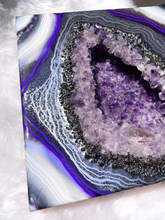 Load image into Gallery viewer, Amethyst &amp; Pyrite 3D Geode Painting 12&quot; x 12&quot; x 2.5&quot;
