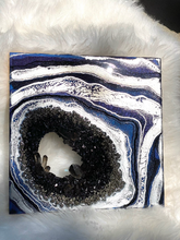 Load image into Gallery viewer, Smoky Quartz, Obsidian, and Pyrite w/ Silver Leaf - 14&quot; x 14&quot; x 2.5&quot;
