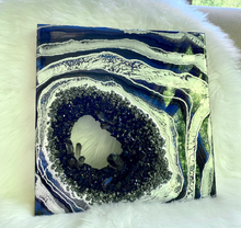 Load image into Gallery viewer, Smoky Quartz, Obsidian, and Pyrite w/ Silver Leaf - 14&quot; x 14&quot; x 2.5&quot;
