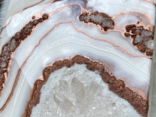 Load image into Gallery viewer, Copper, White, &amp; Pearl Geode with Clear Quartz Crystals 12&quot; x 12&quot; x 3&quot;
