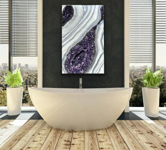 Large Violet, White, & Silver 3D Geode w/ Amethyst & Clear Quartz 48
