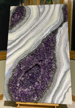 Load image into Gallery viewer, Large Violet, White, &amp; Silver 3D Geode w/ Amethyst &amp; Clear Quartz 48&quot; x 30&quot; x 4&quot;
