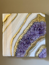 Load image into Gallery viewer, Gold Amethyst Geode Painting 12&quot; x 12&quot; x 3.4&quot;
