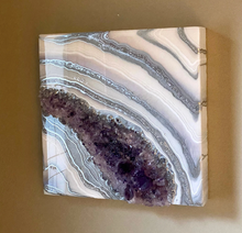 Load image into Gallery viewer, Silver Amethyst Geode Painting 12&quot; x 12&quot; x 3.4&quot;
