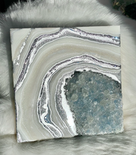 Load image into Gallery viewer, Celestite &amp; Quartz Geode Painting 12&quot; x 12&quot; x 3.75&quot;
