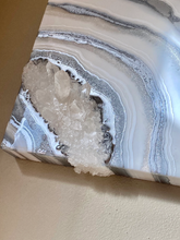 Load image into Gallery viewer, Silver Pearl &amp; White Geode w/ Clear Quartz 10&quot; x 10&quot; x3&quot;

