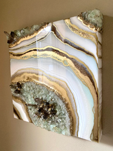 Load image into Gallery viewer, Green Calcite &amp; Smoky Quartz Geode Painting 12&quot; x 12&quot; x 3&quot;
