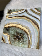 Load image into Gallery viewer, Green Calcite &amp; Smoky Quartz Geode Painting 12&quot; x 12&quot; x 3&quot;
