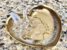 Load image into Gallery viewer, Heart Shaped Geode Inspired Ring Dish w/ clear Quartz - Gold - 3.4&quot; x 3.6&quot; x 1.25&quot;
