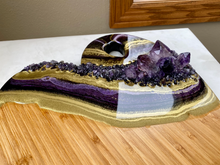 Load image into Gallery viewer, Black Gold &amp; Purple Heart Shaped Bamboo Charcuterie Board - Amethyst
