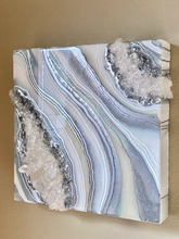 Load image into Gallery viewer, Silver White &amp; Pale Iridescent Green Geode w/ Clear Quartz 12&quot; x 12&quot; x 3.75&quot;
