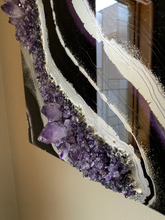 Load image into Gallery viewer, Black &amp; Silver Amethyst Geode Painting 12&quot; x 12&quot; x 3.75&quot;
