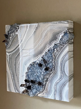 Load image into Gallery viewer, Blue Calcite w/ Smoky Quartz Points Geode Painting 12&quot; x 12&quot; x 3.75&quot;
