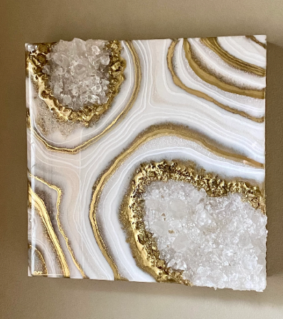 Gold Glitter Crystal online Geode Resin Art, 12 x 12 panel