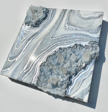 Load image into Gallery viewer, Blue Calcite w/ Brazilian Quartz Points Geode Painting 10&quot; x 10&quot; x 3.75&quot;
