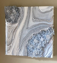 Load image into Gallery viewer, Blue Calcite w/ Brazilian Quartz Points Geode Painting 10&quot; x 10&quot; x 3.75&quot;
