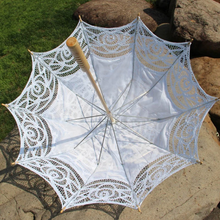 Load image into Gallery viewer, White Battenberg Lace Parasol - 30&quot; Diameter
