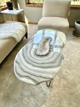Load image into Gallery viewer, Large Epoxy Geode Coffee Table with Brazilian Quartz Points &amp; Hairpin Legs - 47&quot; x 24&quot; x 18&quot;
