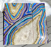 Load image into Gallery viewer, Large 3D Geode Diptych - Epoxy, Quartz &amp; Gold Leaf on Birch Panel 36&quot; x 36&quot; x 3&quot;
